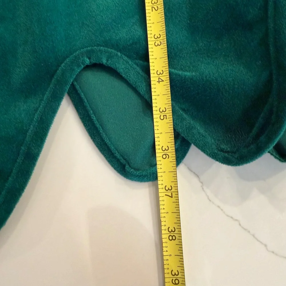 Adult Jester Elf Costume Tunic Green Red Velvet Scalloped Large Made in USA